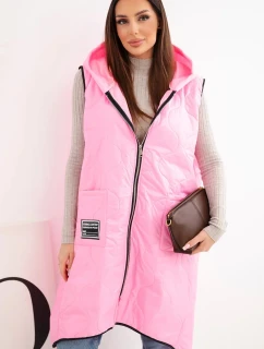 Dámske Plus veľkosť prešívané vesta s kapucňou s Snap uzavretie Candy Pink