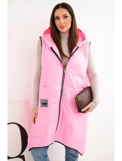 Dámske Plus veľkosť prešívané vesta s kapucňou s Snap uzavretie Candy Pink