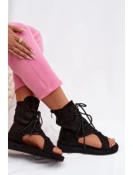 Dámské Sandály Eko Semišové S Vysokým Nártem a Zavazováním Černé Ferlisse