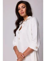 B257 Rozšírené košeľové šaty - krémové B257 Rozšírené košeľové šaty - krémové