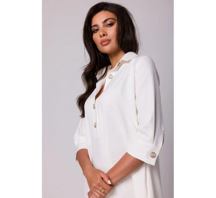 B257 Rozšírené košeľové šaty - krémové B257 Rozšírené košeľové šaty - krémové