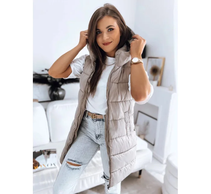Dámská prošívaná vesta béžová model 20182832 - Dstreet Dámská prošívaná vesta béžová model 20182832 - Dstreet