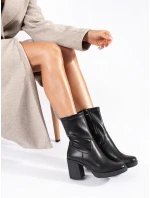 Designové dámské černé kotníčkové boty na širokém podpatku Designové dámské černé kotníčkové boty na širokém podpatku