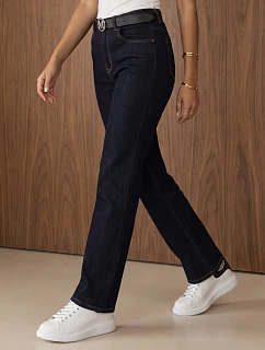 Dámske džínsy vo voľnom strihu s opaskom, tmavomodré, FashionStreet UY3157
