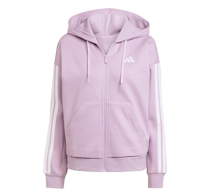 Dámska fleecová mikina adidas Essentials 3-Stripes s kapucňou a zipsom fialová JY3080 Dámska fleecová mikina adidas Essentials 3-Stripes s kapucňou a zipsom fialová JY3080