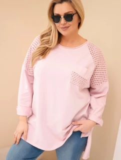 Dámska bavlnená mikina s potlačou Plus Size Dark Powder Pink