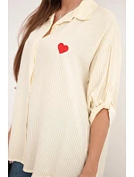 Dámská viskózová košile s krajkovými rukávy a límečkem béžová