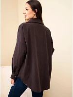 Dámská košile oversize z model 22347716 z kapsami a dlouhým rukávem bavlněná hnědá - K-Fashion
