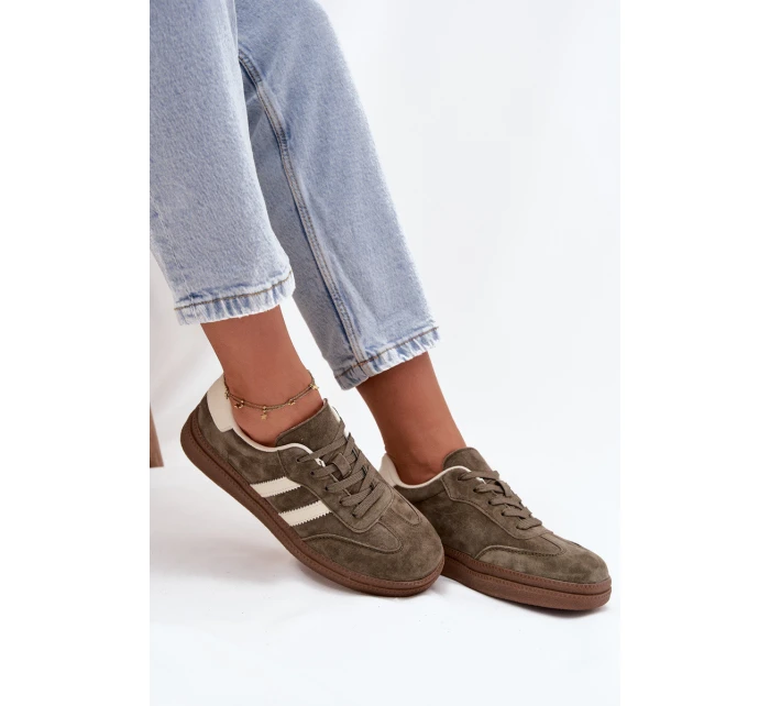 Sneakersy Damskie Zamszowe Na Platformie Ciemnozielone Sylviona