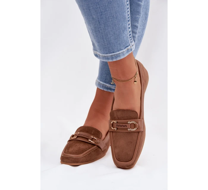 Dámské mokasíny Loafersy s ozdobným prvkem Hnědé Evelora
