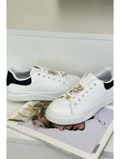 Nízke tenisky z eko kože s odznakmi bielo-čierne Cillione