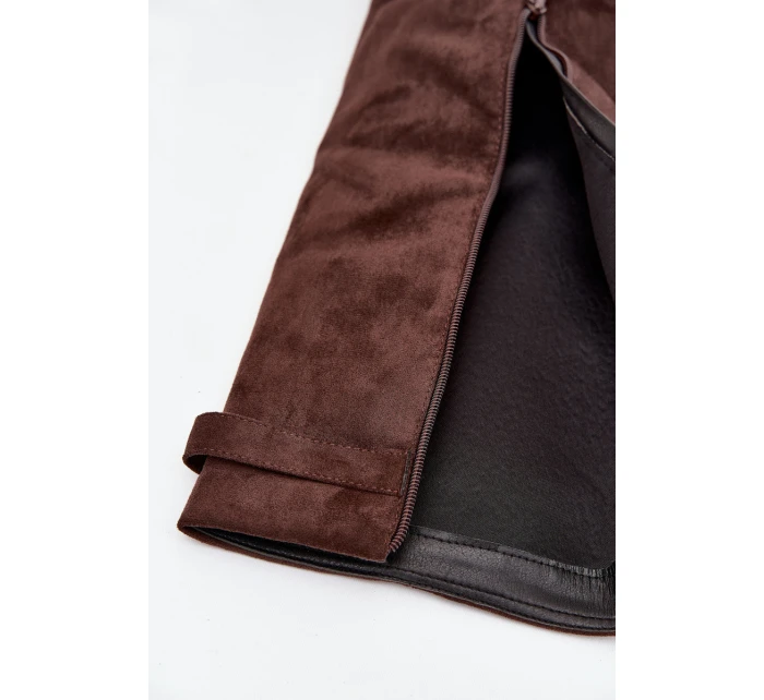 Dámske zateplené čižmy s podrážkou a zrolovanou holennou časťou Evyra - čokoládová, eko semiš Dámske zateplené čižmy s podrážkou a zrolovanou holennou časťou Evyra - čokoládová, eko semiš