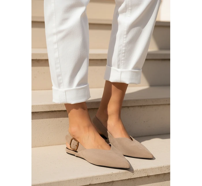 Dámske semišové baleríny s otvoreným podpätkom v béžovej farbe FashionStreet ZY1338