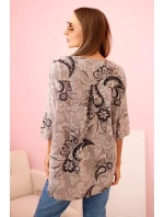 Dámska bavlnená blúzka s vyhrnutými rukávmi a paisley vzorom fango