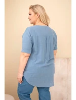 Dámske bavlnené Plus veľkosť blúzka s výstrihom na gombíky Denim