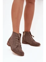 Zazoo 2964 Zamszowe Botki Na Płaskim Obcasie Ciemnobeżowe