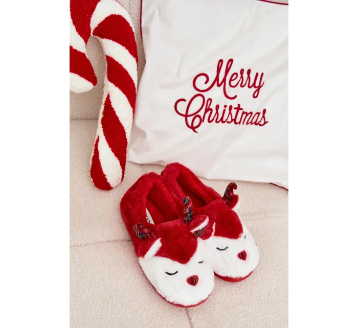 Vánoční dámské pantofle s motivem soba kožené červené Orsella