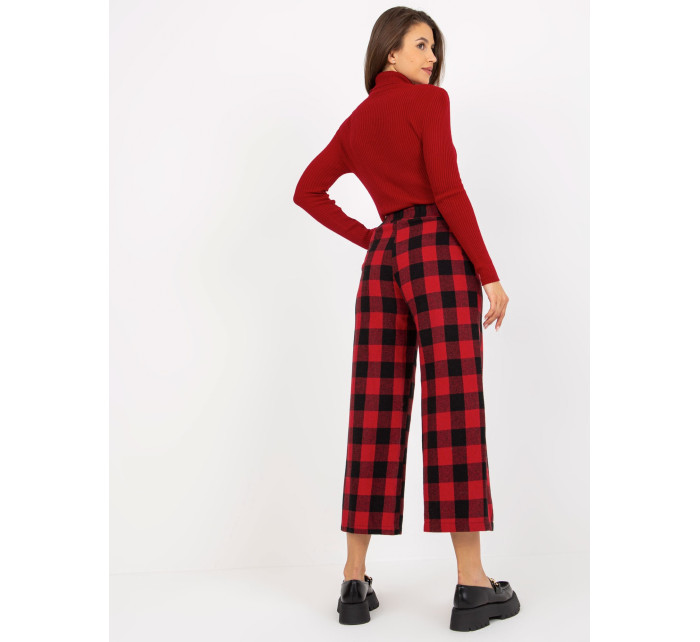 Čierno-červené široké kockované nohavice culotte