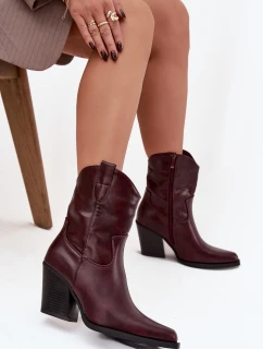 Dámské kotníkové boty na podpatku model 21873329 Vínová - SWEET SHOES