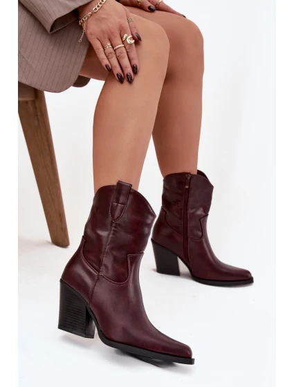 Dámske členkové topánky na podpätku D8271 Burgundy - Sweet Shoes Dámske členkové topánky na podpätku D8271 Burgundy - Sweet Shoes