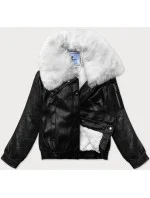 Kožená bunda s veľkým kožušinovým golierom Glakate black and white (LU98090#)