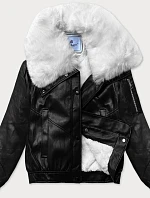 Kožená bunda s veľkým kožušinovým golierom Glakate black and white (LU98090#)