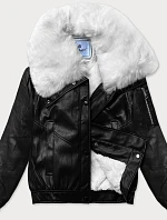 Kožená bunda s veľkým kožušinovým golierom Glakate black and white (LU98090#)