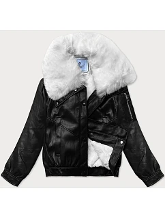Kožená bunda s veľkým kožušinovým golierom Glakate black and white (LU98090#)