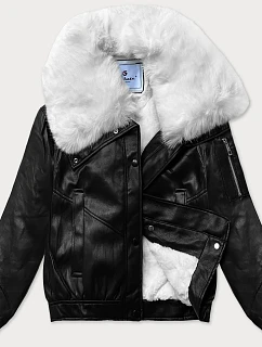 Kožená bunda s veľkým kožušinovým golierom Glakate black and white (LU98090#)