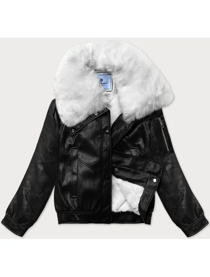 Kožená bunda s veľkým kožušinovým golierom Glakate black and white (LU98090#)