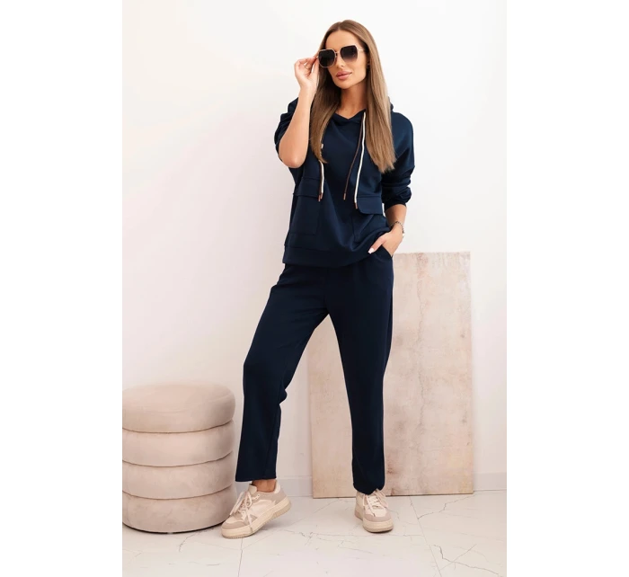 Dámska súprava maslová mikina s kapucňou a nohavice s opaskom modrá Dámska súprava maslová mikina s kapucňou a nohavice s opaskom modrá