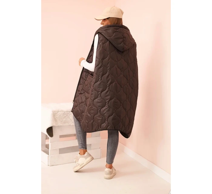 Dámská prošívaná vesta Plus Size s kapucí na zip mocca