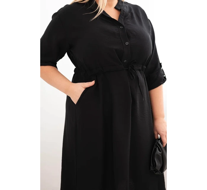 Dámské šaty z viskózy Plus Size s knoflíky a vázáním v pase černá