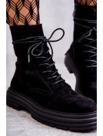 Damskie Zamszowe Botki Wiązane Czarne Afra Damskie Zamszowe Botki Wiązane Czarne Afra