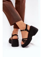 Sandały Na Platformie I Koturnie Z Eko Zamszu Czarne Nendal Sandały Na Platformie I Koturnie Z Eko Zamszu Czarne Nendal