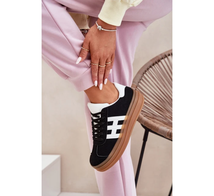 Sneakersy Damskie Na Platformie Czarne Syliyana