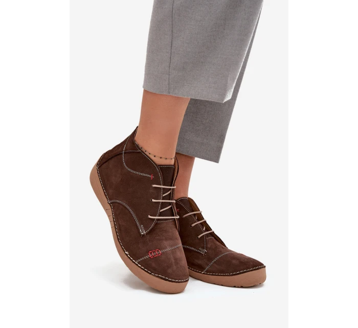 Skórzane Półbuty Damskie Z Przeszyciami Na Zamek Artiker 57C2117 Brązowe