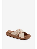 Dámske kožené papuče so sponou Inblu ED0003IU Beige