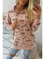 Mikina s nápisy tmavě pudrově růžová