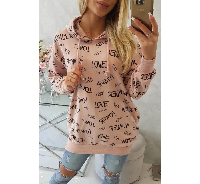 Mikina s nápisy tmavě pudrově růžová