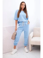 Dámsky viskózový set s krátkym rukávom a nohavicami modrý