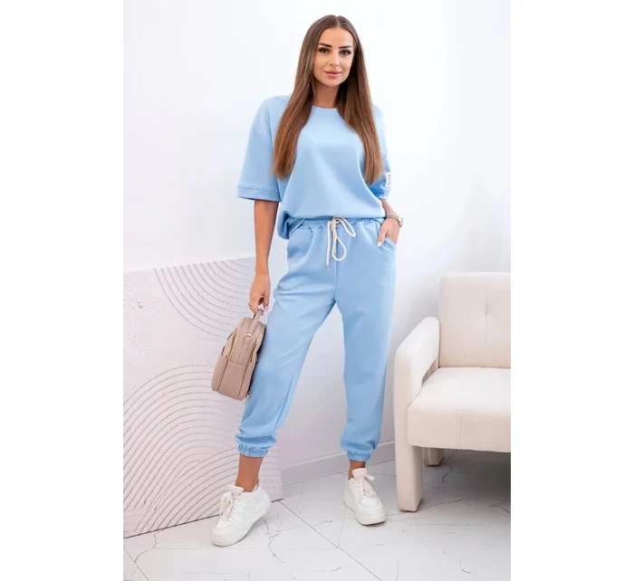 Dámsky viskózový set s krátkym rukávom a nohavicami modrý