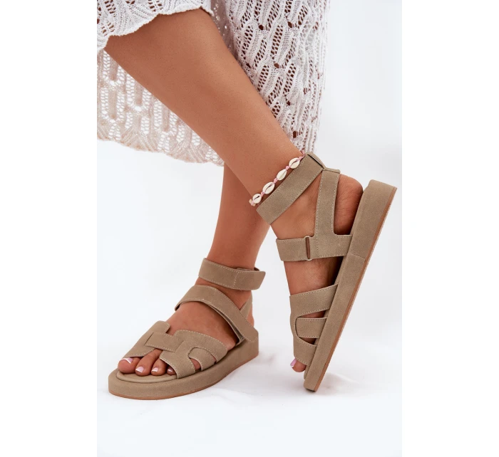 Sandały Damskie Z Rzepami Khaki Uvissa