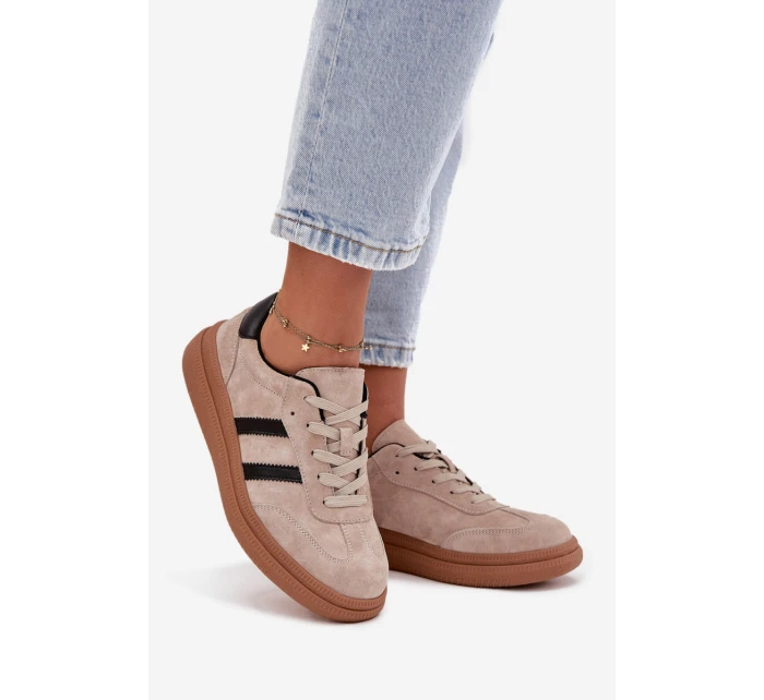 Zamszowe Sneakersy Damskie Na Platformie Beżowe Elivienne Zamszowe Sneakersy Damskie Na Platformie Beżowe Elivienne