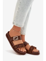 Dámské pantofle s zlatým sponou hnědé model 21898353 - Boto