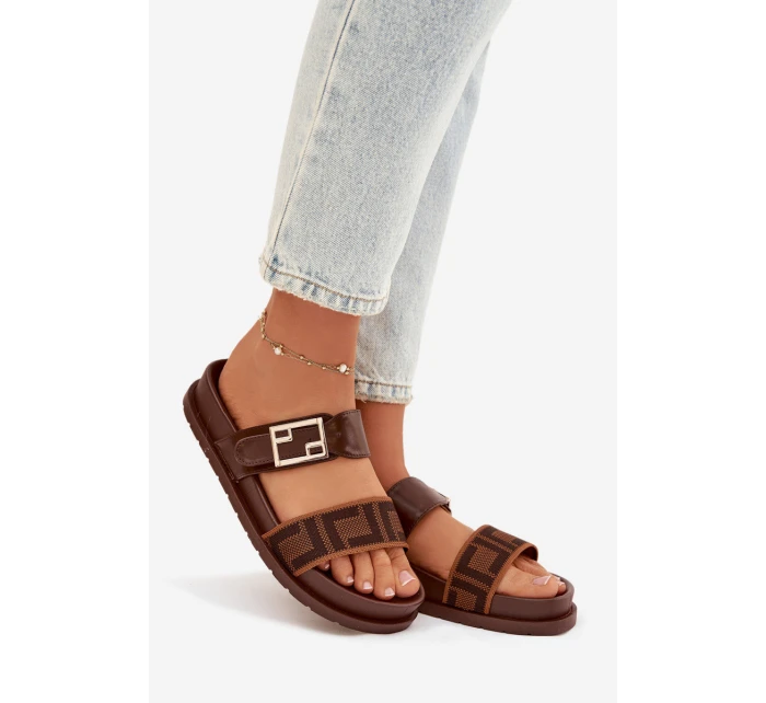 Dámské pantofle s zlatým sponou hnědé model 21898353 - Boto