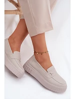 Kožené dámské polobotky na platformě s  Béžové model 22126231 - VINCEZA