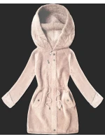 Vlněná bunda typu alpaka v lososové barvě s kapucí model 21482435 - MHM