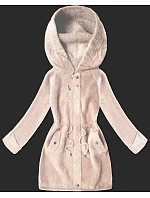 Vlněná bunda typu alpaka v lososové barvě s kapucí model 21482435 - MHM Vlněná bunda typu alpaka v lososové barvě s kapucí model 21482435 - MHM