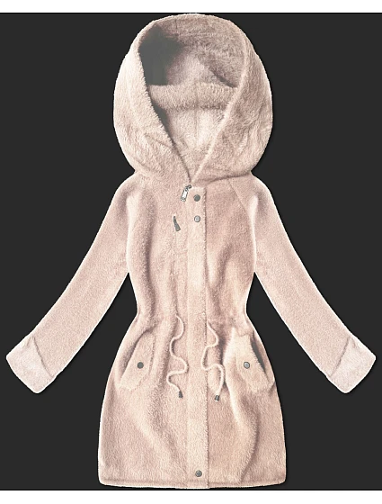 Vlněná bunda typu alpaka v lososové barvě s kapucí model 21482435 - MHM Vlněná bunda typu alpaka v lososové barvě s kapucí model 21482435 - MHM